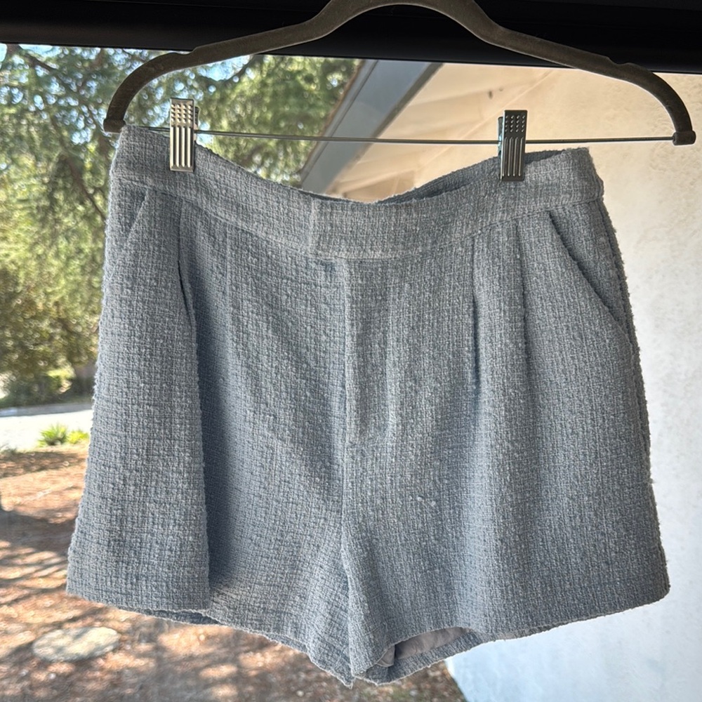 Elegant High Waist Gray Tweed Shorts